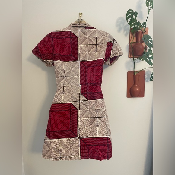 Baobá Brasil Red Cream Black Geometric Full Zip Mini Dress w Pockets Small - Picture 3 of 5